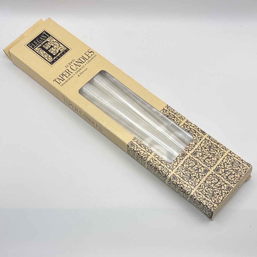 NIB VTG Elegant Candles‎ 12" WHITE Taper Candles Set of 4
